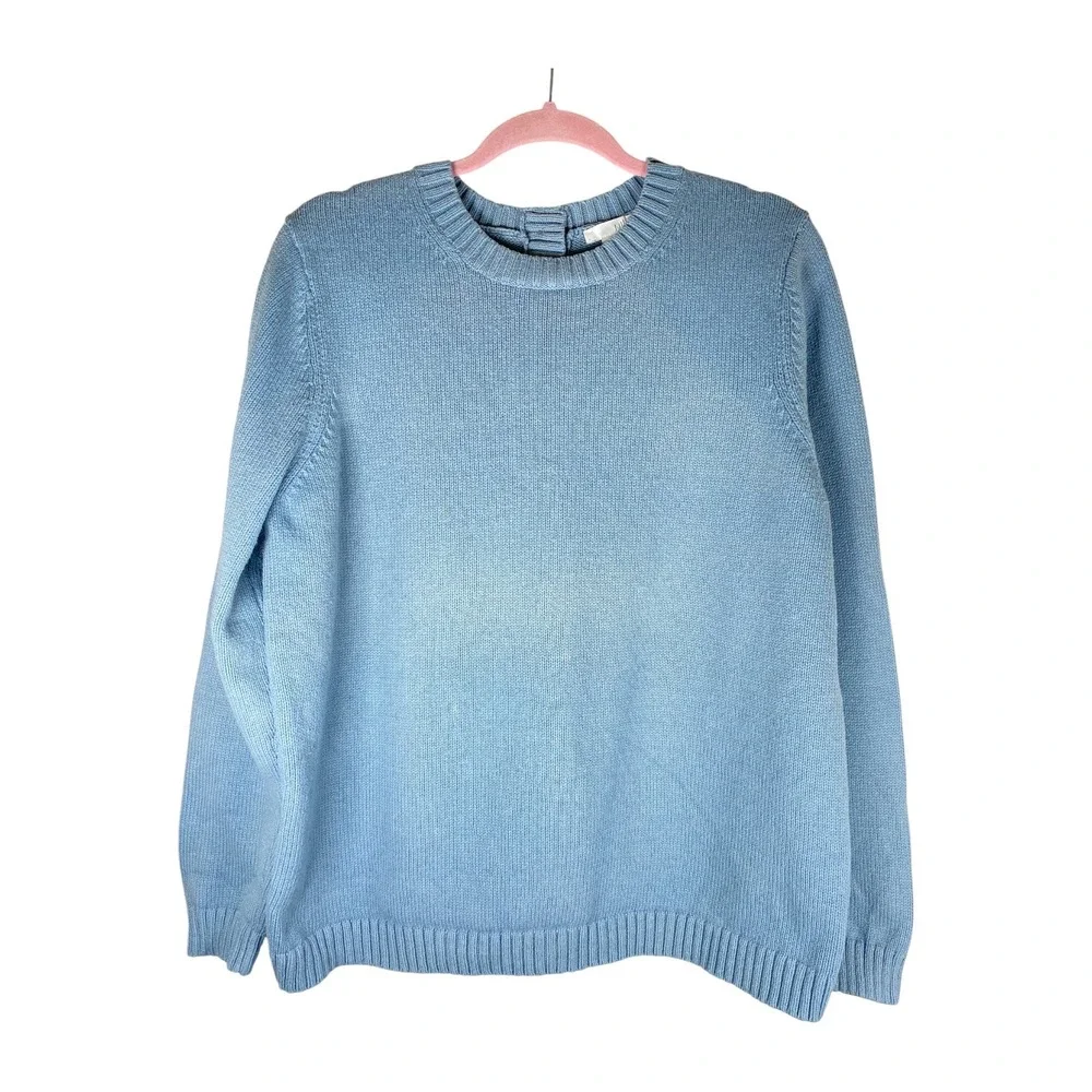 J.Jill Sweater Women Large Light Blue Very Good Button Back Cotton Camel Hair